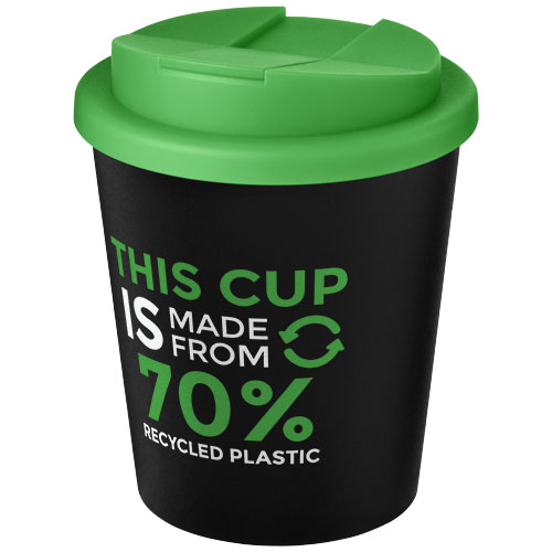Kubek Americano® Espresso Eco z recyklingu o pojemności 250 ml z pokrywą odporną na zalanie  Czarny-Zielony 21045505 (1)