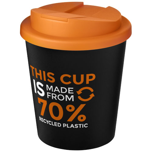 Kubek Americano® Espresso Eco z recyklingu o pojemności 250 ml z pokrywą odporną na zalanie  Czarny-Pomarańczowy 21045502 (1)
