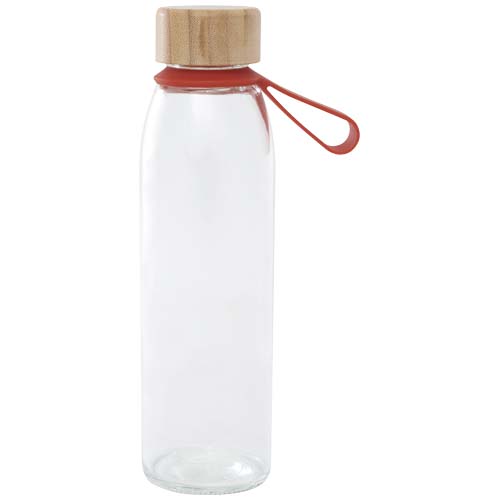 Szklana butelka na wodę Porto o pojemności 500 ml, z silikonowym uchwytem i z bambusową zakrętką Ceglasty 10085332 (2)