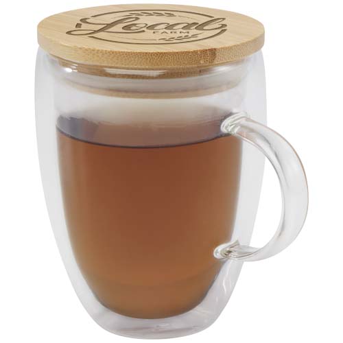 Szklany kubek Leona 350 ml z bambusową pokrywką Przezroczysty klarowny 11341801 (1)