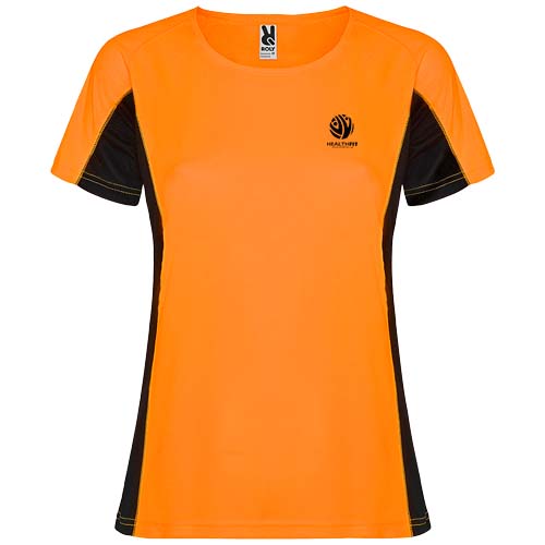 Shanghai sportowa koszulka damska z krótkim rękawem Fluorescencyjna pomarańcz-Czarny R66489A1 (1)