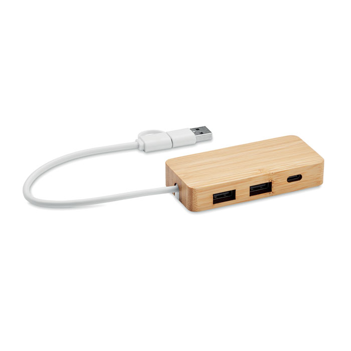 Gadżet reklamowy - 3-portowy bambusowy hub USB