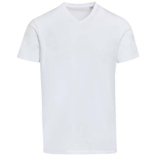 Balfour organiczna koszulka unisex z krótkim rękawem i dekoltem w serek, wykonana z materiału o gramaturze 200 g/m², z certyf Biały 3966501A (2)