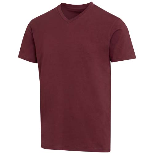 Balfour organiczna koszulka unisex z krótkim rękawem i dekoltem w serek, wykonana z materiału o gramaturze 200 g/m², z certyf Głęboki bordowy 3966522A 