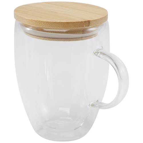 Szklany kubek Leona 350 ml z bambusową pokrywką Przezroczysty klarowny 11341801 (3)