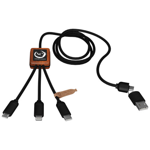 SCX.design C38 kabel do ładowania z podświetlanym logo 5-w-1 rPET i z kwadratową drewnianą obudową Czarny-Drewniany 2PX07290 (1)
