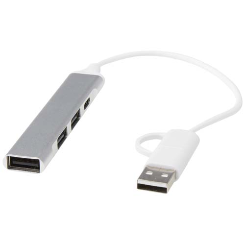 Gadżet reklamowy - Alkaid 4-portowy hub USB-A i typu C z podwójnym wejściem wykonany z aluminium z recyklingu
