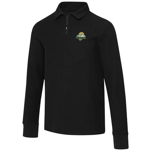 Zeus koszulka polo z zamkiem do połowy i długimi rękawami, uniseks Czarny 3955190A (1)