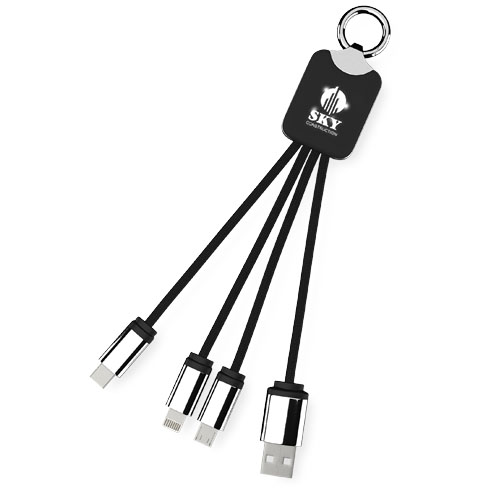 Kabel z podświetlonym logo 3w1 z brelokiem - SCX.design C15 Czarny-Biały 2PX00190 (1)