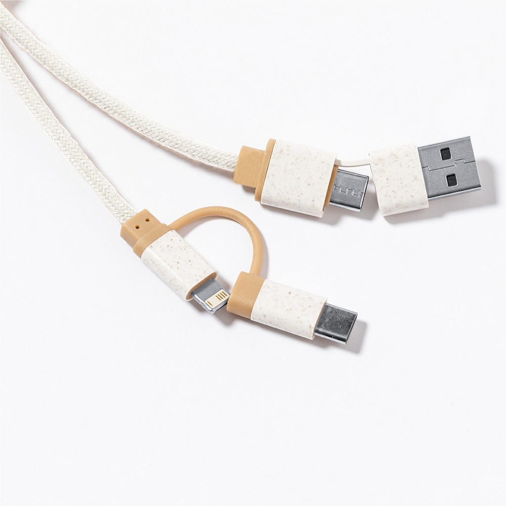 Kabel do ładowania ze słomy pszenicznej i bawełny z karabińczykiem, bambusowy element Neutralny V1362-00 (1)