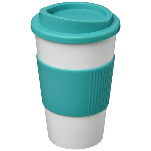 Kubek termiczny z serii Americano® o pojemności 350 ml z uchwytem Biały-Akwamarynowy 21000229 