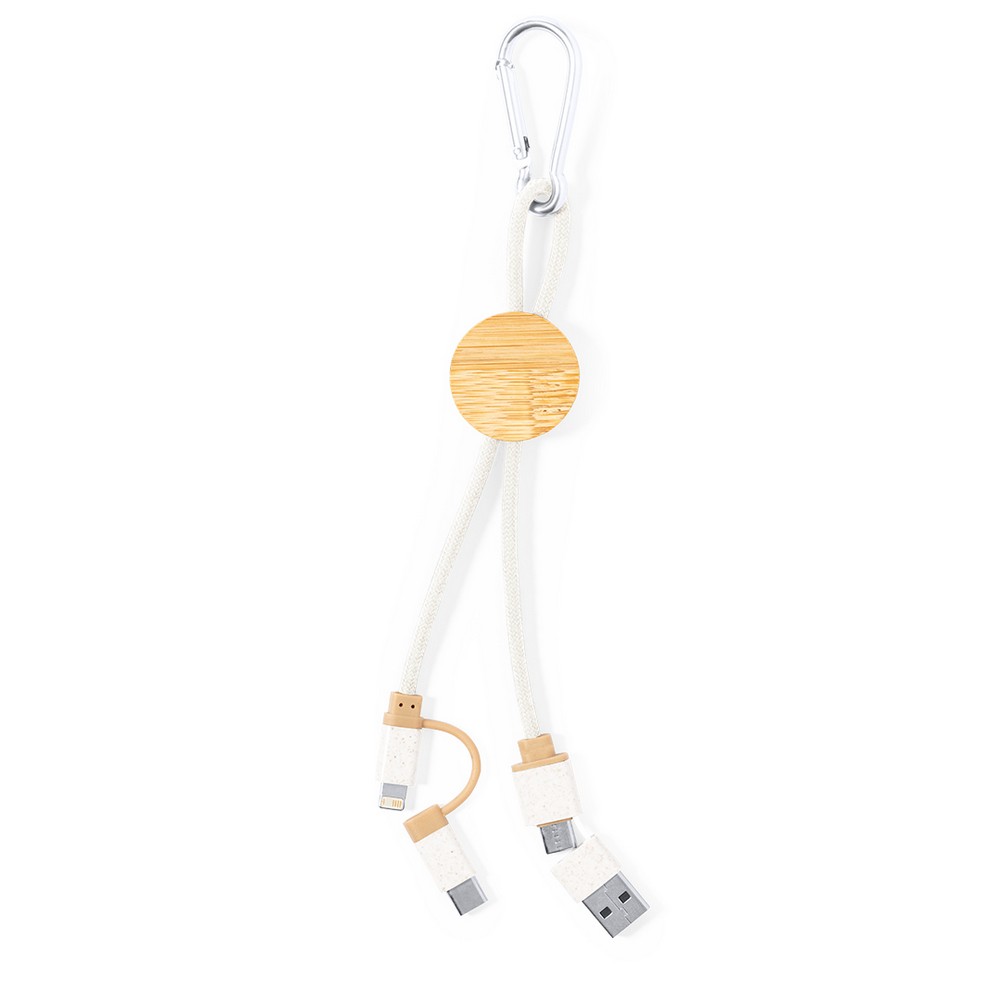 Kabel do ładowania ze słomy pszenicznej i bawełny z karabińczykiem, bambusowy element Neutralny V1362-00 (2)