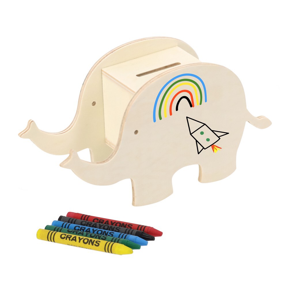 Gadżet reklamowy - Drewniana skarbonka "zwierzątko" do kolorowania, kredki