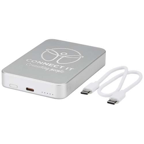 Powerbank Avis 10 000 mAh z recyklingowanego aluminium, z wbudowanym magnesem  Srebrny 12444581 (1)