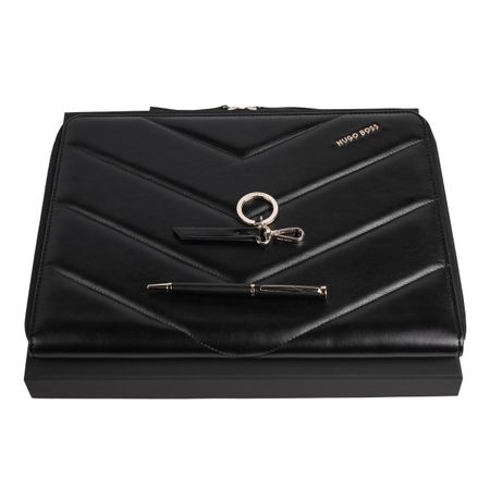 Gadżet reklamowy - Zestaw upominkowy HUGO BOSS brelok, długopis i teczka A4 - HAK311A + HSC3114A + HTA311A