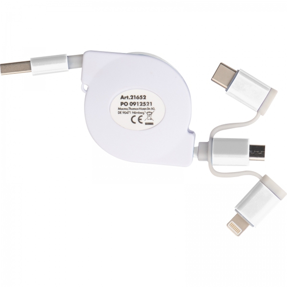 Kabel do ładowania z 3 wtyczkami rozwijany NICO Biały 2165206 (5)
