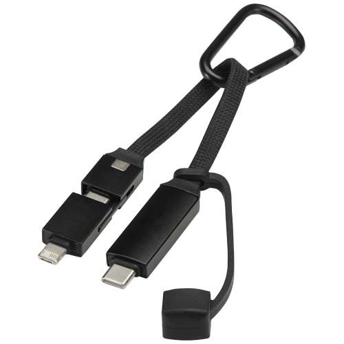 Kabel ładujący Algieba 65 W 3 w 1 wykonany z recyklingowanego aluminium, z karabińczykiem Czarny 12449790 (5)