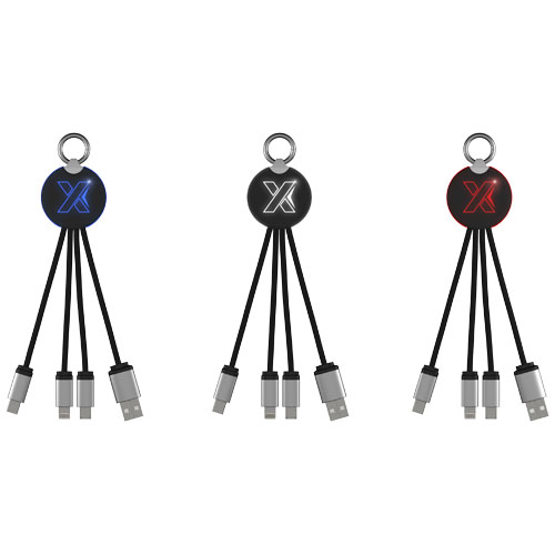 Kabel z podświetlonym logo 3w1 z brelokiem - SCX.design C16 Niebieski-Czarny 2PX00252 (4)