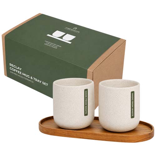 Zestaw składający się z owalnej drewnianej tacy Originalhome i ceramicznych kubków o pojemności 150 ml Drewniany 12643771 