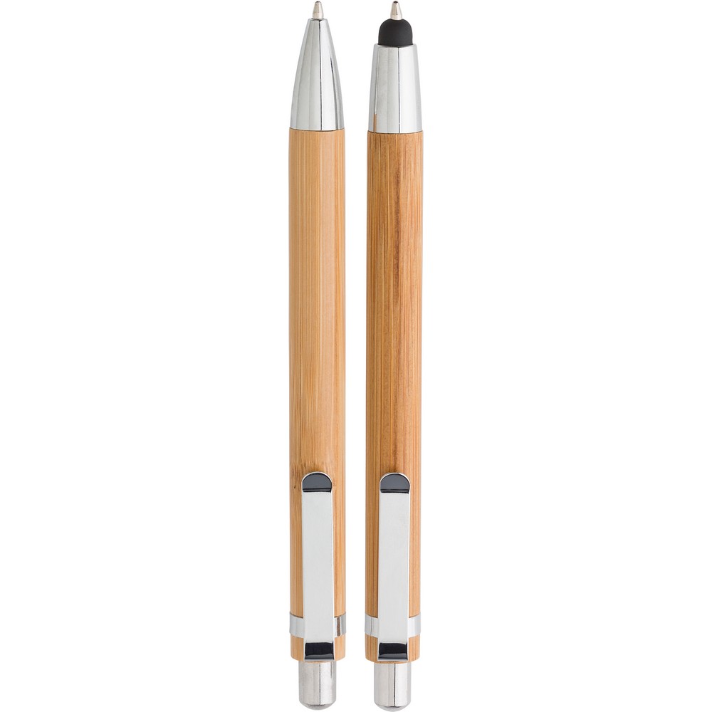 Bambusowy zestaw piśmienniczy, długopis touch pen i ołówek mechaniczny Brązowy V1803-16 (1)