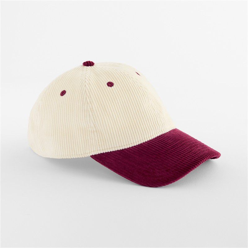 Sztruksowa czapka z kontrastowym daszkiem Natural / Burgundy CB690-1398369 (1)