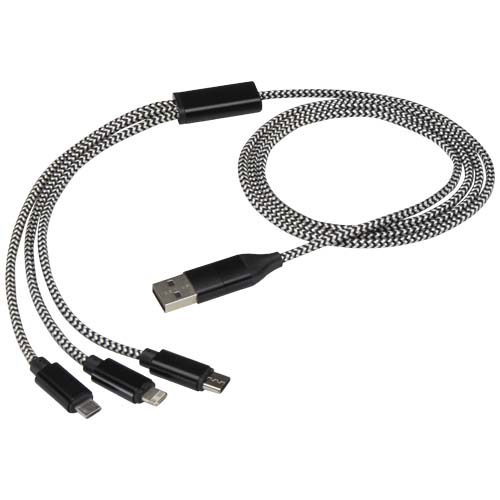 Alphecca - kabel ładujący 5 w 1 wykonany z recyklingowanego aluminium i tworzywa RPET   Czarny 12449290 (4)