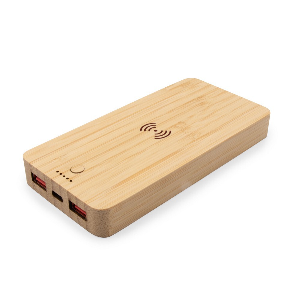 Gadżet reklamowy - Bambusowy bezprzewodowy power bank 8000 mAh B'RIGHT, ładowarka bezprzewodowa 15W | Benson