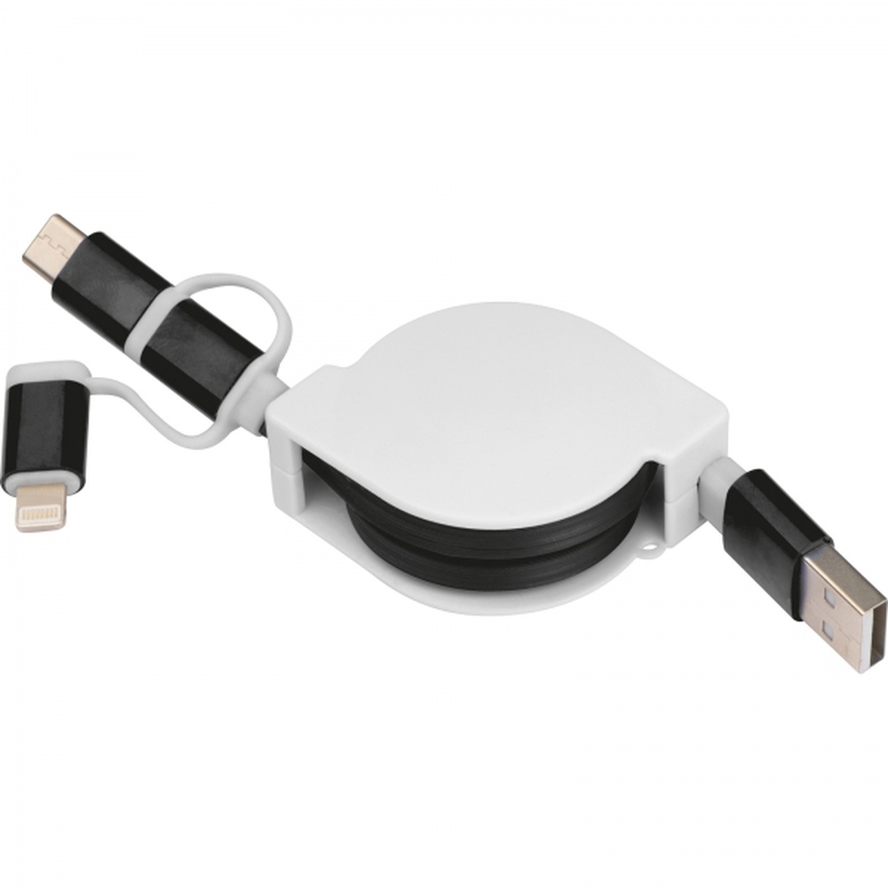 Kabel do ładowania z 3 wtyczkami rozwijany NICO Czarny 2165203 (3)