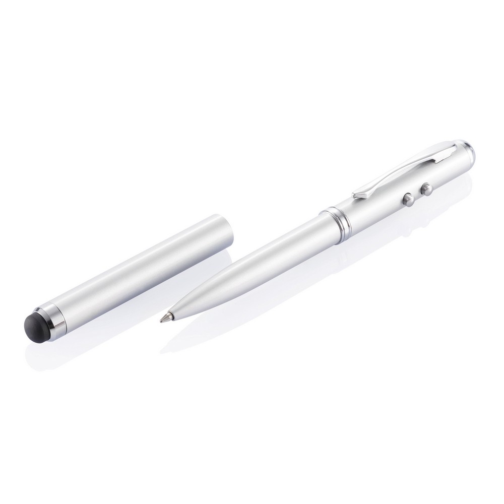 Długopis 4 w 1, touch pen, wskaźnik laserowy, latarka Srebrny P327.102 (4)