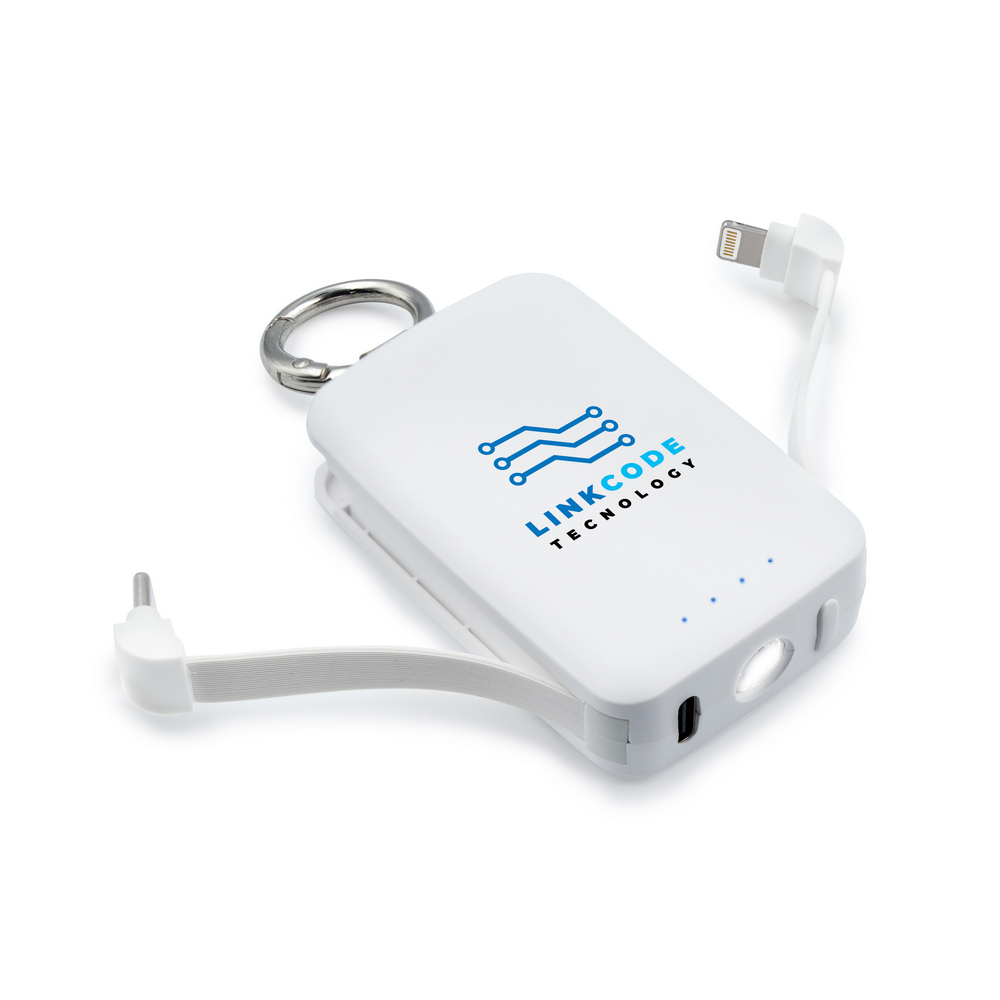 Power bank 4000 mAh, karabińczyk i lampka 1W | Dimetrice Biały VA109-02 