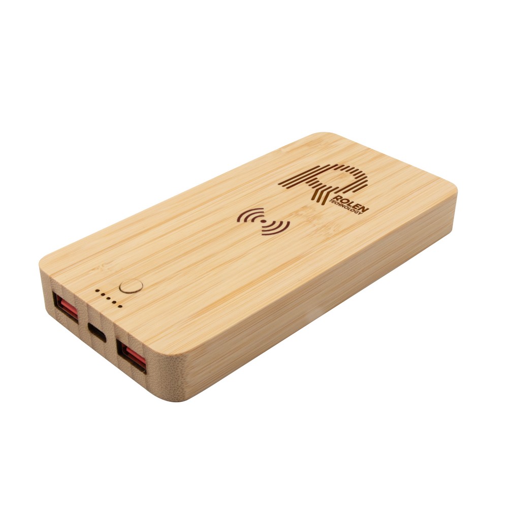 Bambusowy bezprzewodowy power bank 8000 mAh B'RIGHT, ładowarka bezprzewodowa 15W | Benson Drewno V0053-17 (7)