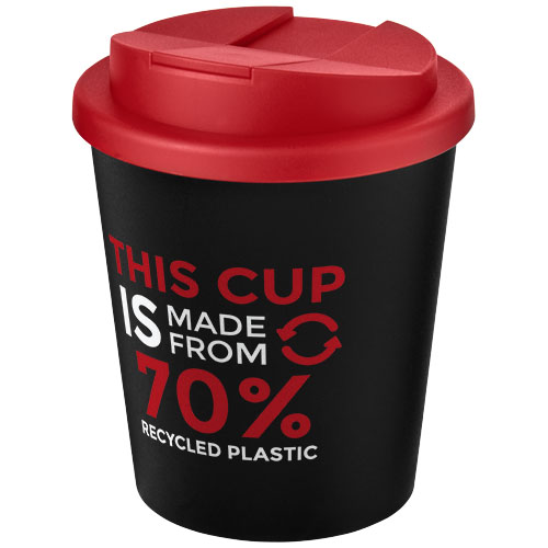 Kubek Americano® Espresso Eco z recyklingu o pojemności 250 ml z pokrywą odporną na zalanie  Czarny-Czerwony 21045501 (1)