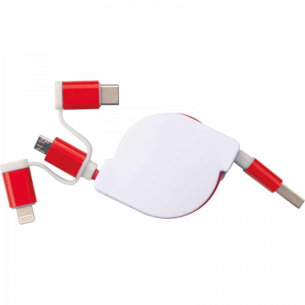 Kabel do ładowania z 3 wtyczkami rozwijany NICO Czerwony 2165205 (4)