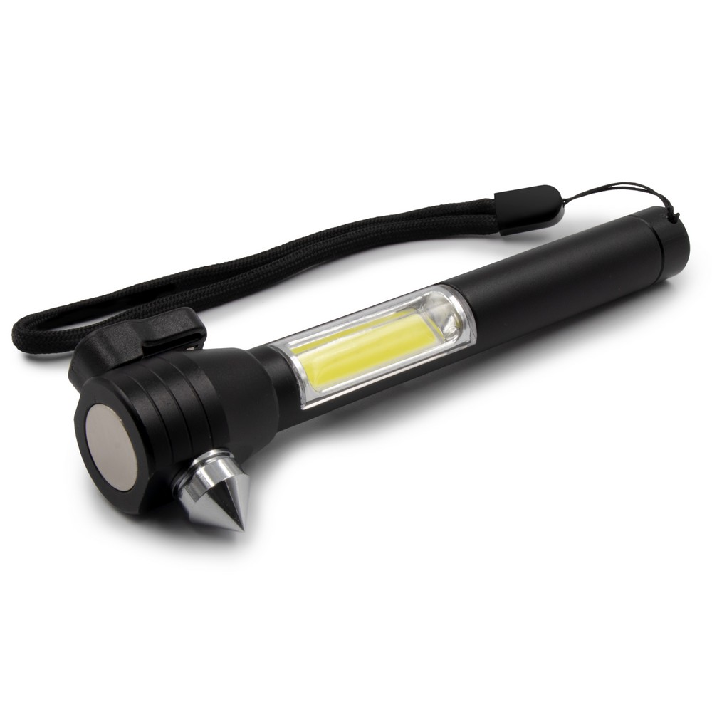Latarka bezpieczeństwa 1 LED COB, przecinak do pasów, młotek bezpieczeństwa | Flint Czarny V0925-03 