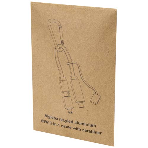 Kabel ładujący Algieba 65 W 3 w 1 wykonany z recyklingowanego aluminium, z karabińczykiem Czarny 12449790 (2)