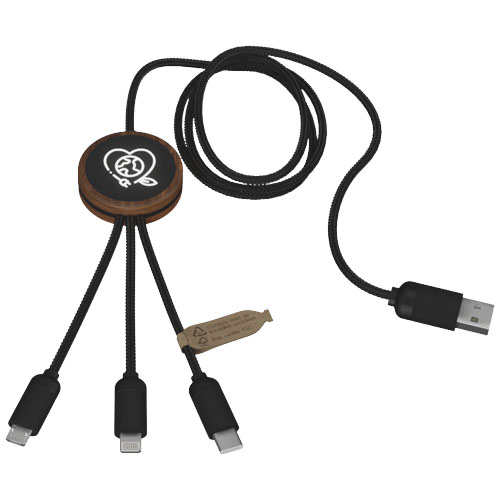 SCX.design C36 przedłużany kabel do ładowania z podświetlanym logo 3-w-1 rPET i z okrągłą bambusową obudową Drewniany 2PX08471 (4)