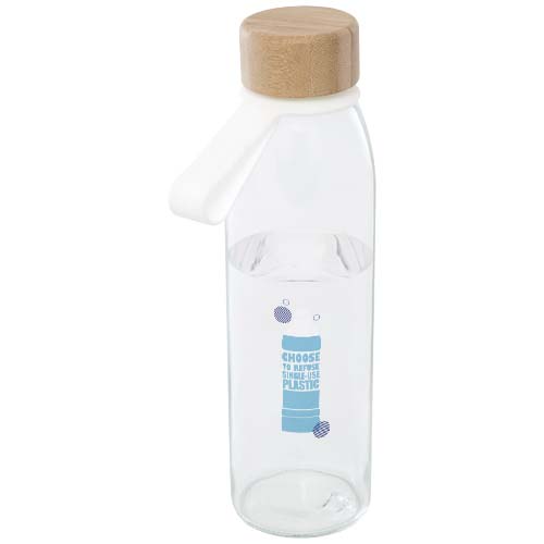 Szklana butelka na wodę Porto o pojemności 500 ml, z silikonowym uchwytem i z bambusową zakrętką Przezroczysty klarowny 10085301 (1)