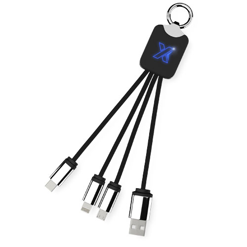 Kabel z podświetlonym logo 3w1 z brelokiem - SCX.design C15 Niebieski-Czarny 2PX00152 (1)