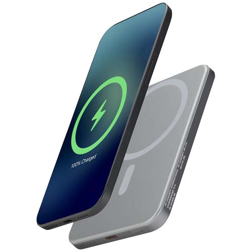 Powerbank Avis 5000 mAh z recyklingowanego aluminium posiadającego certyfikację RCS, z wbudowanym magnesem  Metaliczny grafitowy 12444382 
