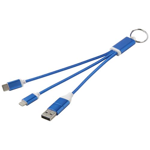 Metal kabel do ładowania 4 w 1 z aluminium z recyklingu z łańcuchem do kluczy Królewski niebieski 12438253 