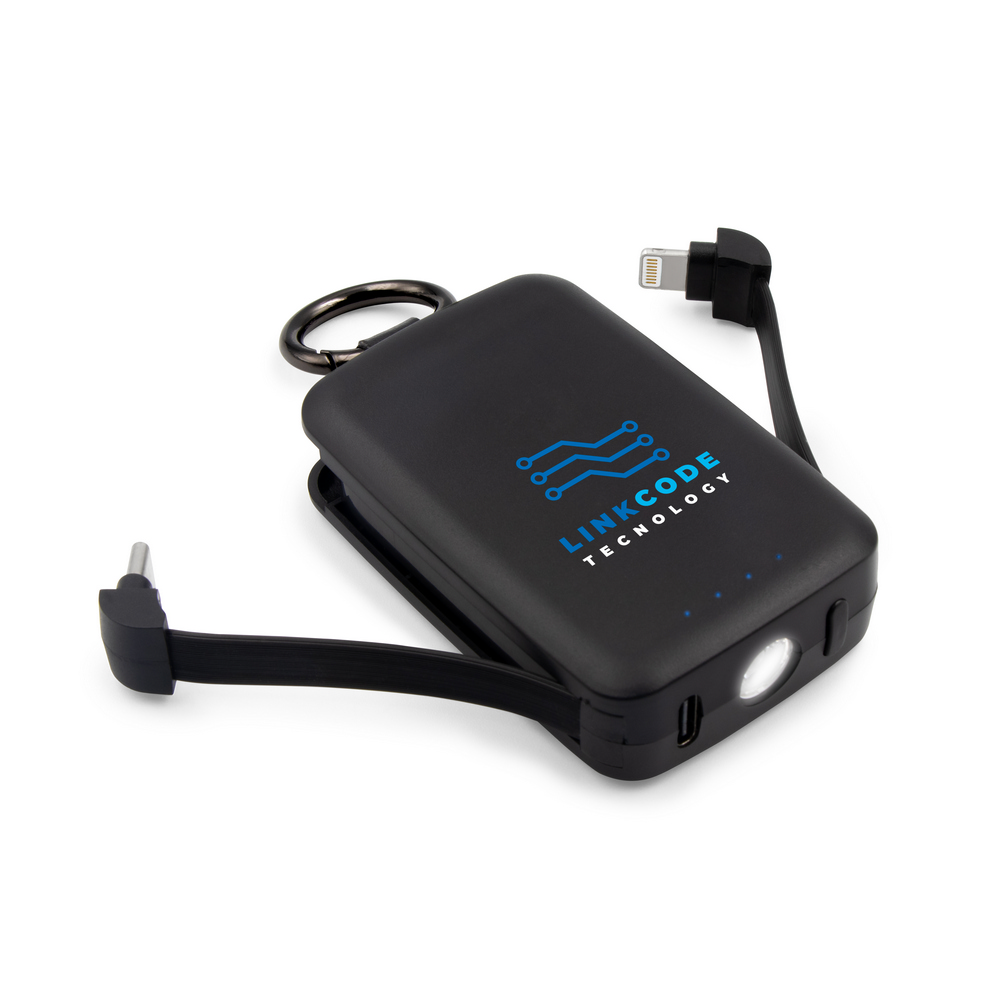 Power bank 4000 mAh, karabińczyk i lampka 1W | Dimetrice Czarny VA109-03 