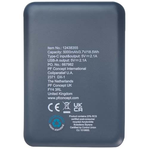 Asama powerbank o pojemności 5000 mAh Type-C z tworzyw sztucznych pochodzących z recyklingu Szaroniebieski 12438355 (4)