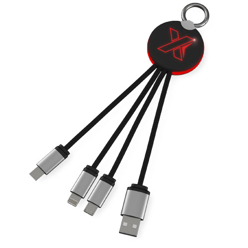 Kabel z podświetlonym logo 3w1 z brelokiem - SCX.design C16 Czerwony-Czarny 2PX00221 (1)