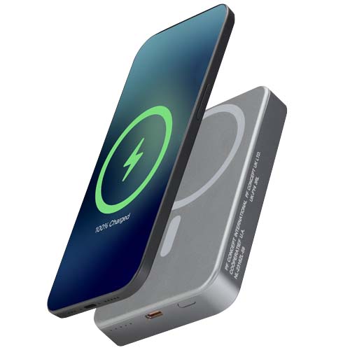 Powerbank Avis 10 000 mAh z recyklingowanego aluminium, z wbudowanym magnesem  Metaliczny grafitowy 12444582 