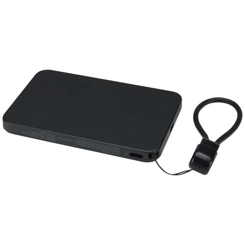 Powerbank SMART o pojemności 5000 mAh, wykonany z tworzywa sztucznego pochodzącego z recyklingu, ze smyczą na szyję Czarny 12452990 (4)