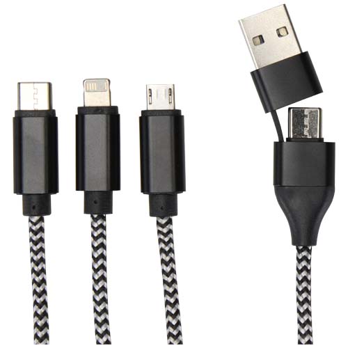 Alphecca - kabel ładujący 5 w 1 wykonany z recyklingowanego aluminium i tworzywa RPET   Czarny 12449290 (6)