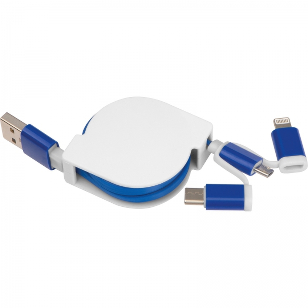 Kabel do ładowania z 3 wtyczkami rozwijany NICO Niebieski 2165204 (1)