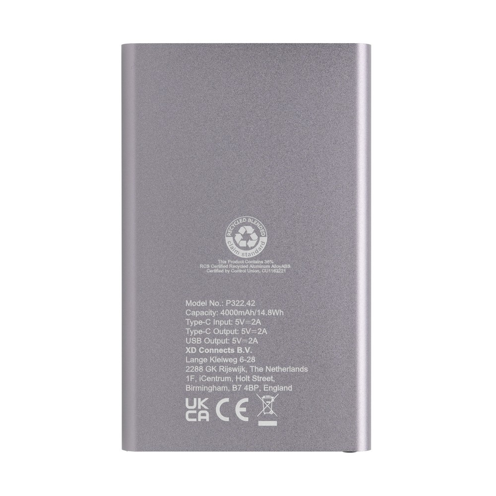 Power bank 4000 mAh z aluminium z recyklingu Szary P322.420 (4)