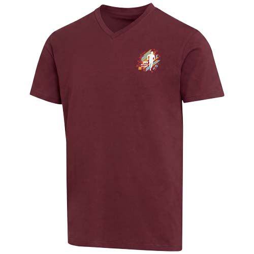 Balfour organiczna koszulka unisex z krótkim rękawem i dekoltem w serek, wykonana z materiału o gramaturze 200 g/m², z certyf Głęboki bordowy 3966522A (1)