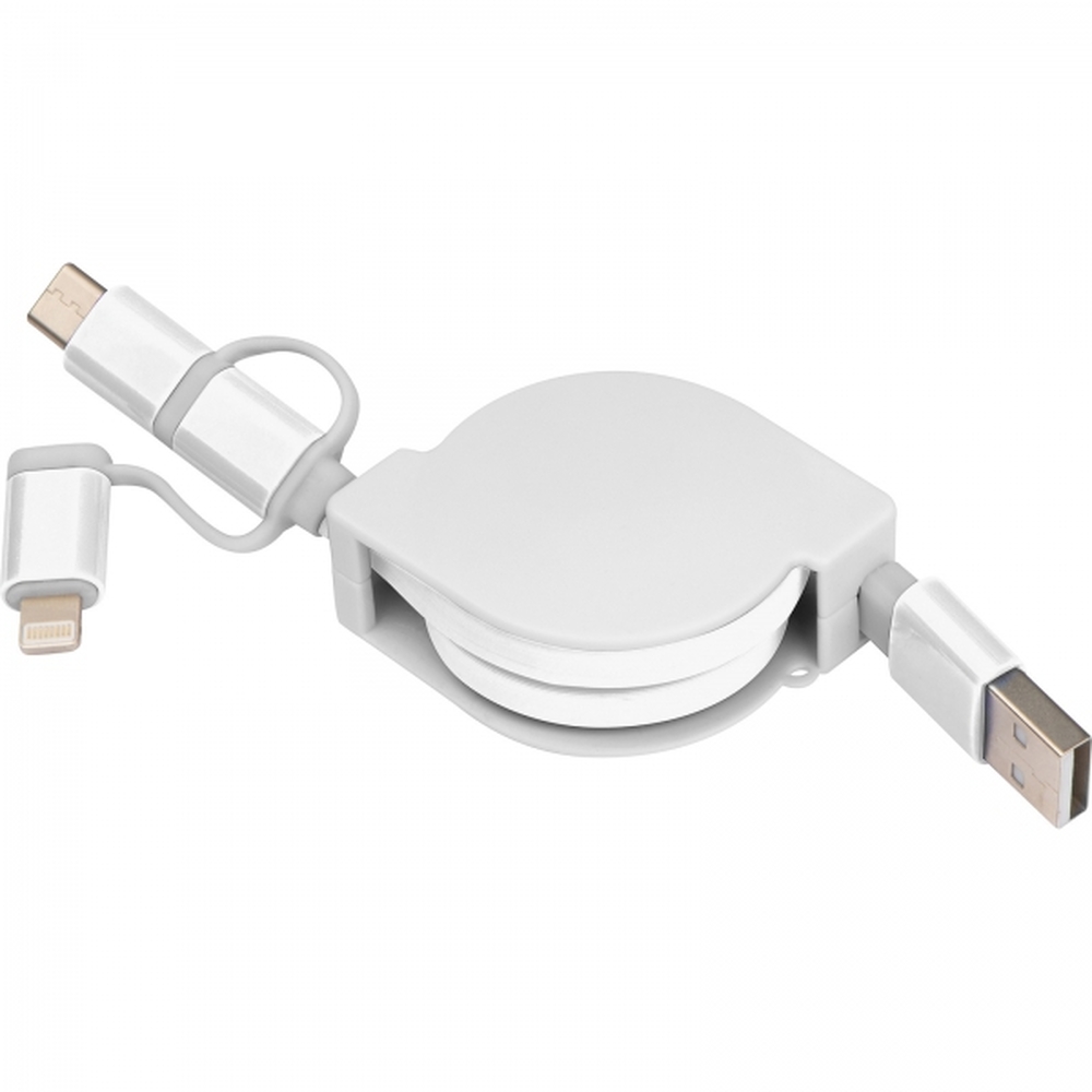 Kabel do ładowania z 3 wtyczkami rozwijany NICO Biały 2165206 (3)